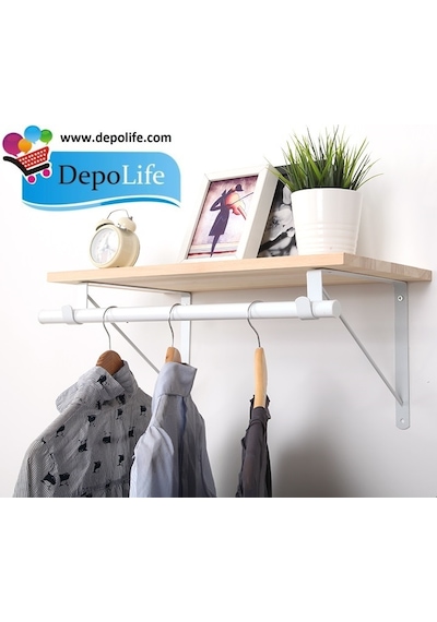 Depolife Elbise Askılık Duvar Monteli Raflı Portmanto Beyaz Renk Dayanıklı