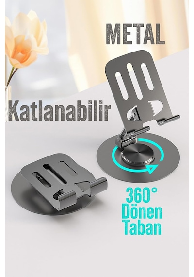 Lexroo Telefon Tutucu Masaüstü Telefon Tablet Standı Yüksek Kalite Metal Katlanabilir 360 Dönen Diğer