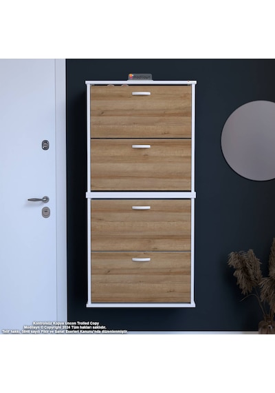 Modilayn Umay' 2 Li Asma Antre Hol 72x156x26 Cm Lik 4 Düşer Kapak 8 Göz Bölmeli Ayakkabılık Beyaz - Meşe Modilayn Umay' 2 Li Asma Antre Hol 72x156x26 Cm Lik 4 Düşer Kapak 8 Göz Bölmeli Ayakkabılık Beyaz - Meşe