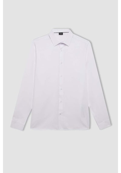 DeFacto Modern Fit Polo Yaka Poplin Uzun Kollu Beyaz Gömlek R4340AZNSWT60