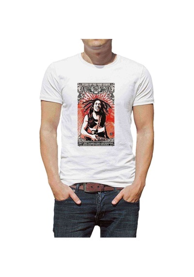 Bob Marley 1 Baskılı Beyaz Erkek Tshirt