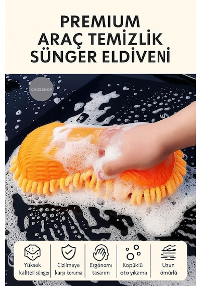Cngzshop Premium Oto Araç Yıkama Ve Cila Sünger Eldiveni, Çiziksiz Derin Temizlik, Ergonomik Tutma Bandı, Mavi Diğer