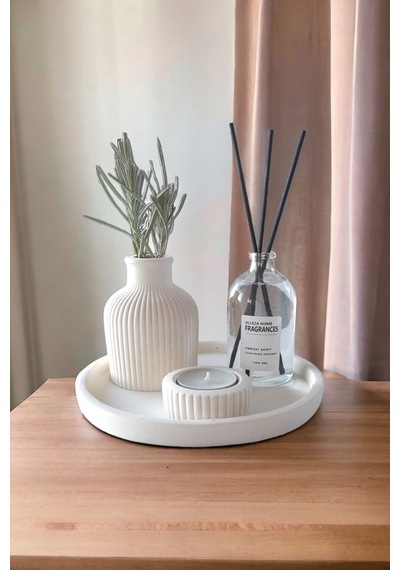 Dekoratif Minyatür Çizgili Vazo 100 Ml Oda Kokusu Mumluklu Set Tealight Mum Dahil Değildir