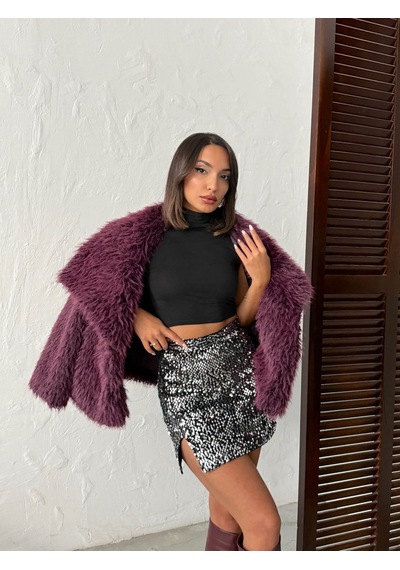 Verymoda Pullu Kadife Payet Mini Etek F2054 Siyah Gümüş