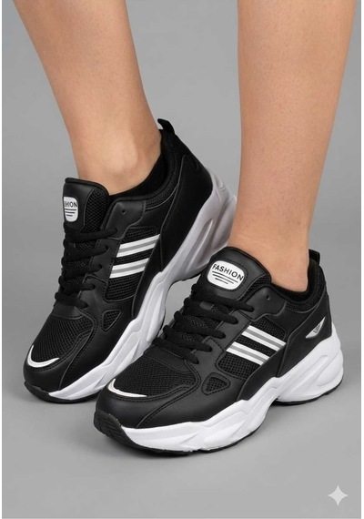 Mcdark Kadın Siyah Beyaz Sararmaz Taban Sneaker Ayakkabı