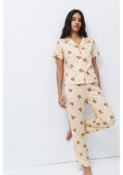 Standart Boy Elastanlı Kırık Beyaz Pijama Takımı