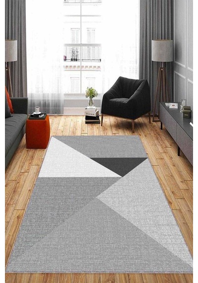 Gri Kaymaz Tabanlı Geometrik Desenli Mutfak Halısı Ar1294n11