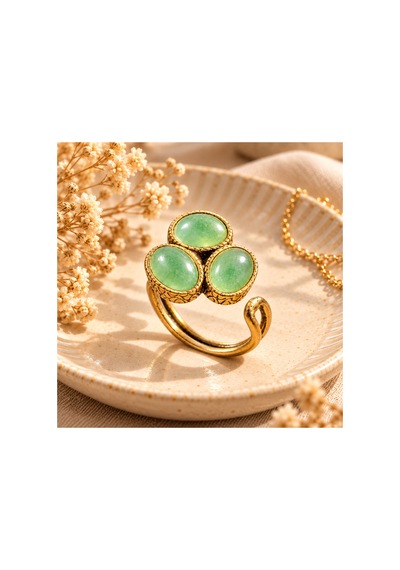 Esoo Jewelry Doğal Taş Detaylı 3 Taşlı Vintage Gold Ayarlanabilir Kadın Yüzük - Adaçayı Yeşili Su Yeşili Esoo Jewelry Doğal Taş Detaylı 3 Taşlı Vintage Gold Ayarlanabilir Kadın Yüzük - Adaçayı Yeşili Su Yeşili