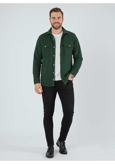 Yxc Trend Maker Erkek Slim Fit Düğmeli Yaka Çift Cepli Düz Siyah Polar Erkek Gömlek Yeşil Yxc Trend Maker Erkek Slim Fit Düğmeli Yaka Çift Cepli Düz Siyah Polar Erkek Gömlek Yeşil