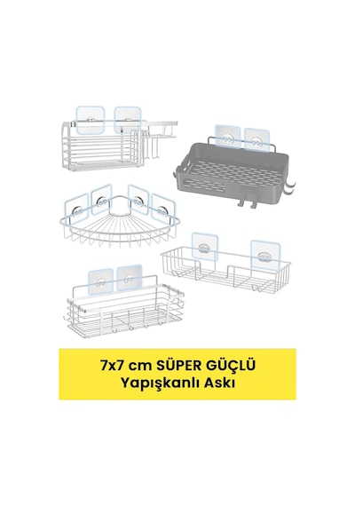 10 Adet 7x7cm Yedek Süper Güçlü Yapışkanlı Askı, 20kg Banyo - Mutfak Raf Tutucu Sticker, Delmesiz Şe Diğer