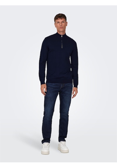 Only & Sons Onswyler Lıfe Reg 14 Half Zıp Knıt Noos Erkek Blue Kazak - 22021264 Blue