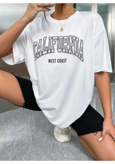 Kozia Outdoors Malkoçbey Los Angeles Baskili Oversize Unisex Basic T-shirt Beyaz