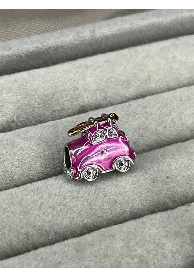 Pembe Araba Charm Gümüş Kaplama