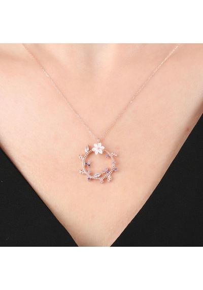 Mia vento Manolya Çiçeği Mutluluk Haresi Rose Renk Flowers Gümüş Kolye