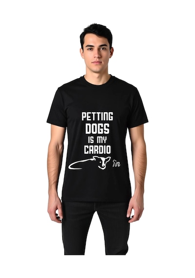 Paybuy Erkek Köpek Sevgisi Baskılı Tişört %100 Pamuk Kısa Kollu Yuvarlak Siyah