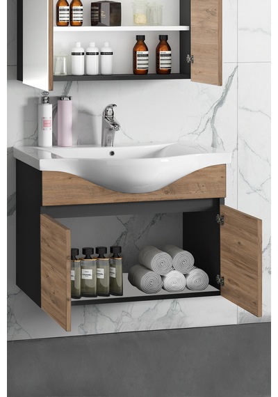 Yıldız 80 Cm Antrasit Gri-atlantik Çam Mdf Asma Banyo Alt Dolap Antrasit - Atlantik Çam