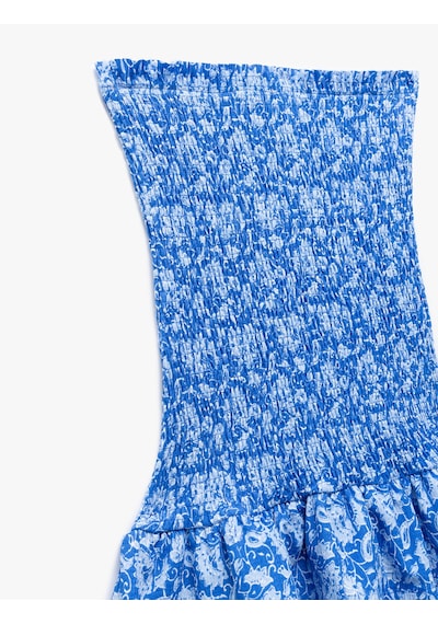 Koton Gipeli Straplez Yaka Çiçekli Volanlı Slip Mini Elbise Mavi Desenli 5sal80002ık Mavi Desenli Mavi