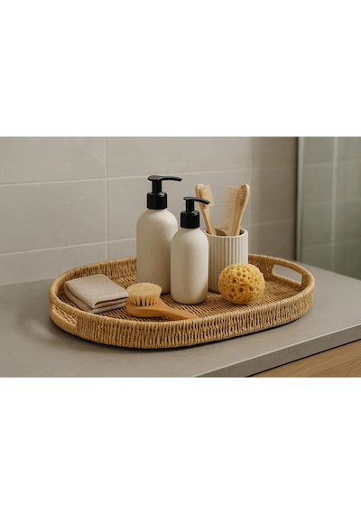 Orta Boy Oval Hasır Tepsi Servis Sunum Tepsisi Organizer Düzenley