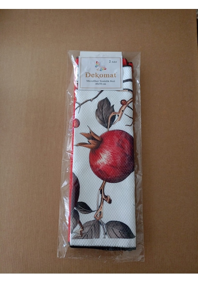 Microfiber Temizlik Bezi 40x50 Cm 2 Adet Nar Dalı Bir Adet Baskılı Bir Adet Naturel Kırmızı