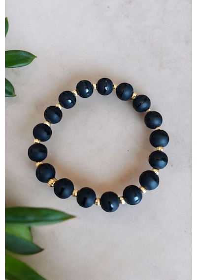 Oniks Taşı Çizgili 10mm Oniks Taşı Bileklik Dorika Unisex Bileklik Gerçek Doğal Taş Dorika Taşlı Bileklik Dorika Taşlı Bileklik