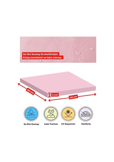 Xpermate 6'lı Sandalye Minderi Su İtici Kumaş 40 x 40 CM Pembe