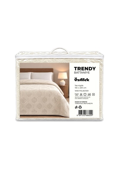 Özdilek Trendy Embos Tek Kişilik Battaniye 155x220 -art Deco Krem