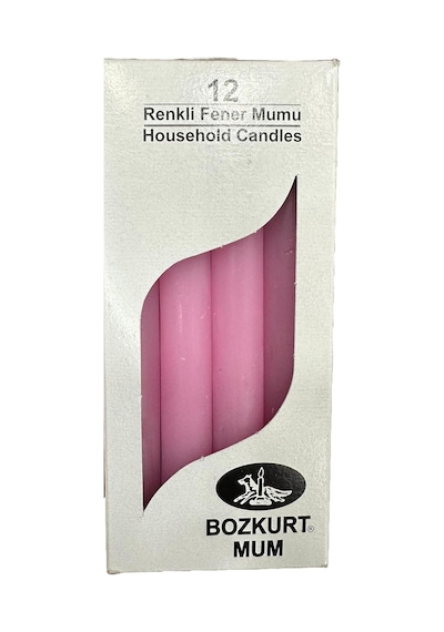 Ayrex Bozkurt Konik Şamdan Mum Fener Mumu - Pembe - 14 Cm. - 12 Adetlik Paket Diğer
