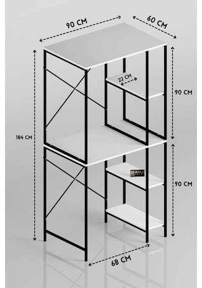 Çamaşır Makinesi Dolabı Yan Raflı Dolap Metal Banyo Organizer Çok Katlı Düzenleyici 264 Siyah Beyaz