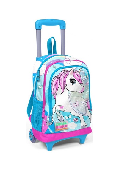 Coral High Mavi Unicorn Kız Çocuk Çekçek Çanta Seti - Işıklı Teke