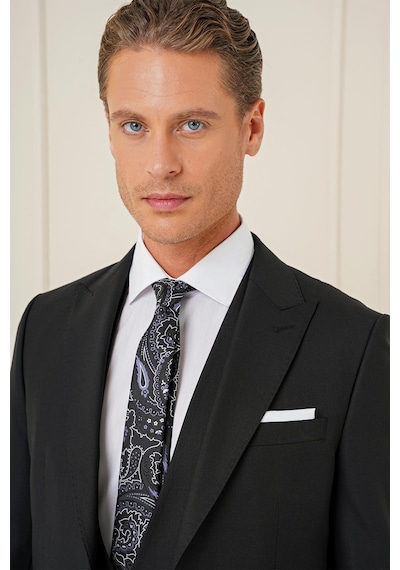 Efor Slim Fit Kırlangıç Yaka Çift Yırtmaçlı Yelekli Klasik Siyah Takım Elbise Tk 895 Siyah Efor Slim Fit Kırlangıç Yaka Çift Yırtmaçlı Yelekli Klasik Siyah Takım Elbise Tk 895 Siyah