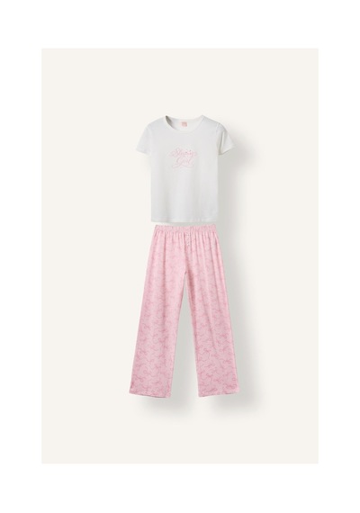 Defacto Kısa Kollu Üst Desenli Geniş Paça Alt Pijama Takımı H4196ax26aupn38 Pembe-pn38
