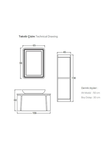 Shower Grande 100 Cm Antrasit Gri Banyo Dolabı Antrasit - Gri