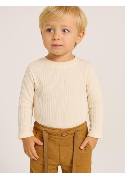 Nanica Kids Erkek Çocuk Dokuma Beli Lastikli Pantolon-16003 Kahverengi