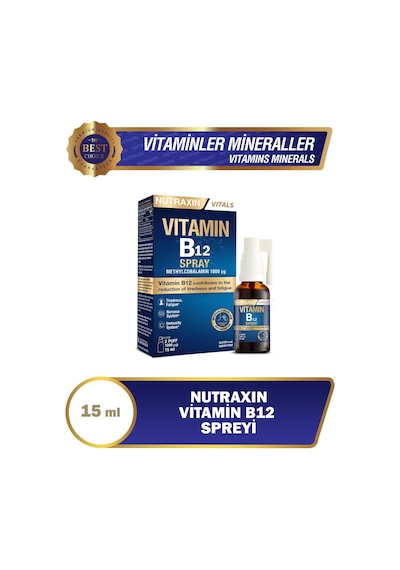 Vitamin B12 Sprey 1000 Μg Metilkobalamin, Yüksek Emilim, Vegan Uyumlu, Ağız Yoluyla Takviye Edici Gıda, 15 Ml 3 Paketi