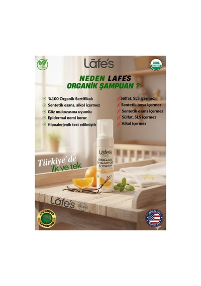 %100 Doğal Saç Ve Vücut Bebek Organik Şampuanı Vanilya ve Portakal Aromalı Usda Sertifikalı