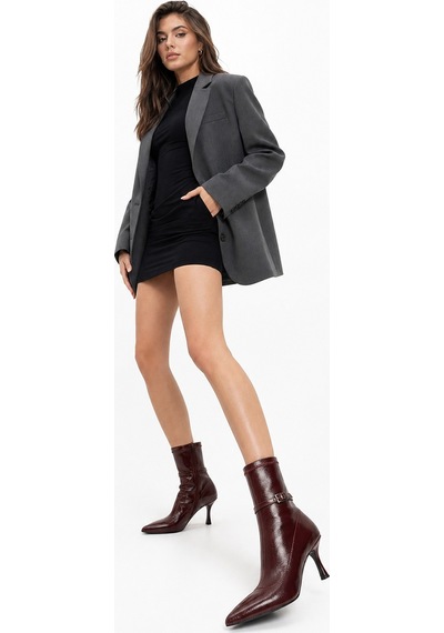Luvi Shoes Andora Bordo Kırışık Rugan Kadın Topuklu Bot