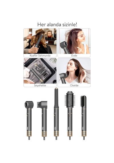 Sinbo Pro Airwrap Compact Uzun Multi-styler Hava Üfleme 5in1 Bldc Saç Şekillendirici 1719 -graphite Gray Antrasit