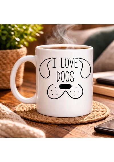 Köpek Severlere Özel I Love Dogs Kupa Model 182 Sevimli Köpek Tasarımlı Porselen Kahve Kupası Hediyelik Kupa Diğer