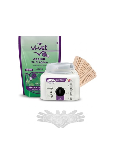 Depi Roll Jupiter Ağda Makinesi + Vi-Vet Granül Azulen Ağda 1 KG + Spatula 5'li + Eldiven