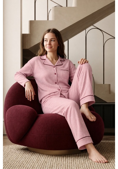 Nisanca Bayan Kışlık Welsoft Peluş İnci Düğmeli Pijama Takımı 'ipeksi Doku' Pembe