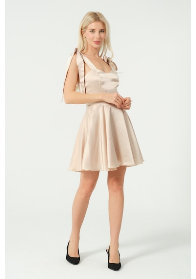 S'amore Clothing Kalp Yaka Bağcık Detaylı Mini Elbise Belce Beji