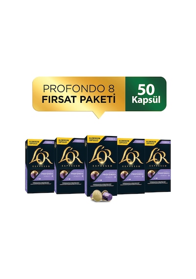 L'or Lungo Profondo-Intensity 8 Nespresso Uyumlu Kapsül Kahve Fırsat Paketi 10 x 5 Paket