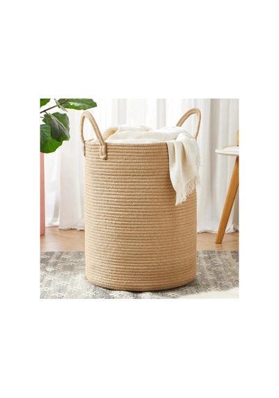 Jüt Hasır Sepet, Düzenleyici Sepet, Hasır Dokuma Sepet 40cm X 35cm Bambu Bambu