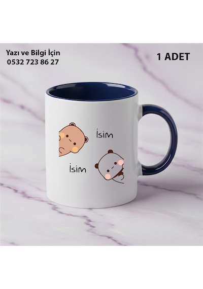 Tekli Hediye Renkli Kupa Dudu Bubu Çift Taraf Baskılı Arkalı-önlü İsim Ve Yazı Yazılabilir Lacivert