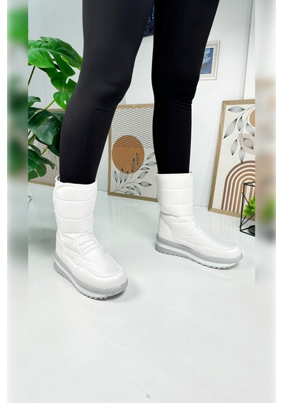 Nstil Alves Unisex Kadın - Erkek - Çocuk Kar Botu İçi Kürklü Cırt Cırtlı Kaymaz Taban Ayakkabı 802 Beyaz