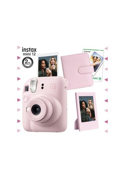 Fujifilm Instax Mini 12 Fotoğraf Makinesi + 10'lu Film + Çerçeve + Kare Albüm Seti Pembe