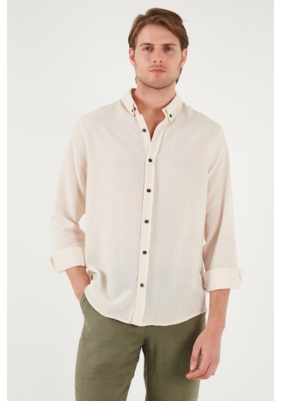 Buratti Regular Fit Uzun Kollu Düğmeli Yaka Erkek Gömlek Cf25S116777 Krem