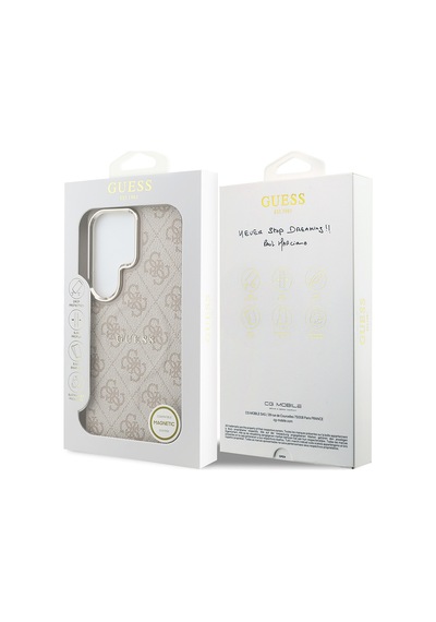 Galaxy Uyumlu S26 Ultra Kılıf Guess Lisanslı M-safe Uyumlu Pu Deri 4g Desenli Yazı Logolu Kapak Pembe Pembe