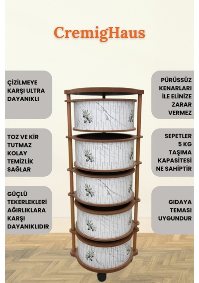 Ahşap Sebzelik Geleneksel Tasarım Yuvarlak Mermer Desenli 5 X 5 Kg Kapasiteli Hazır Gönderim Diğer