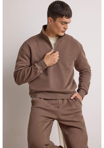 Defacto Regular Fit Dik Yaka Yarım Fermuarlı İçi Yumuşak Tüylü Basic Düz Sweatshirt X7405az25aukh154 Haki